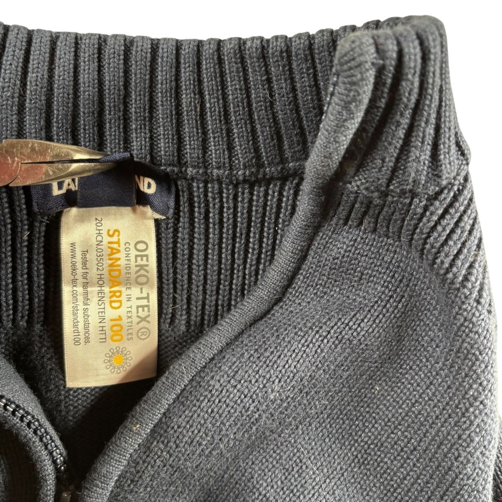 Lands End Kids Large Navy Full Zip Mock Neck Ribbed Cotton Sweater School Preppy - Picture 7 of 8